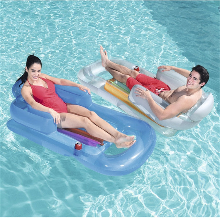 Single Water Inflatable Bed Back Luxury Chair Adult Inflatable Floating Row with Armrest & Cup Hole, 161 x 84cm (Transparent)