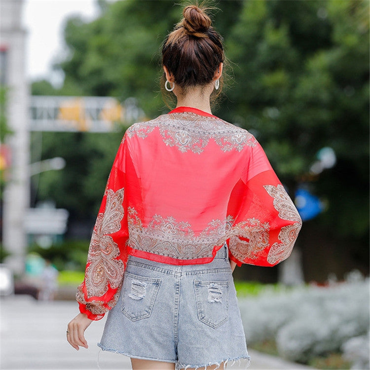 Spring And Summer Chiffon Sun Protection Clothing Outdoor Riding Cashew  Printed UV Protection Sleeve