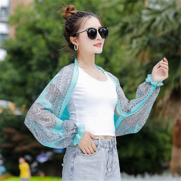 Spring And Summer Chiffon Sun Protection Clothing Outdoor Riding Cashew  Printed UV Protection Sleeve