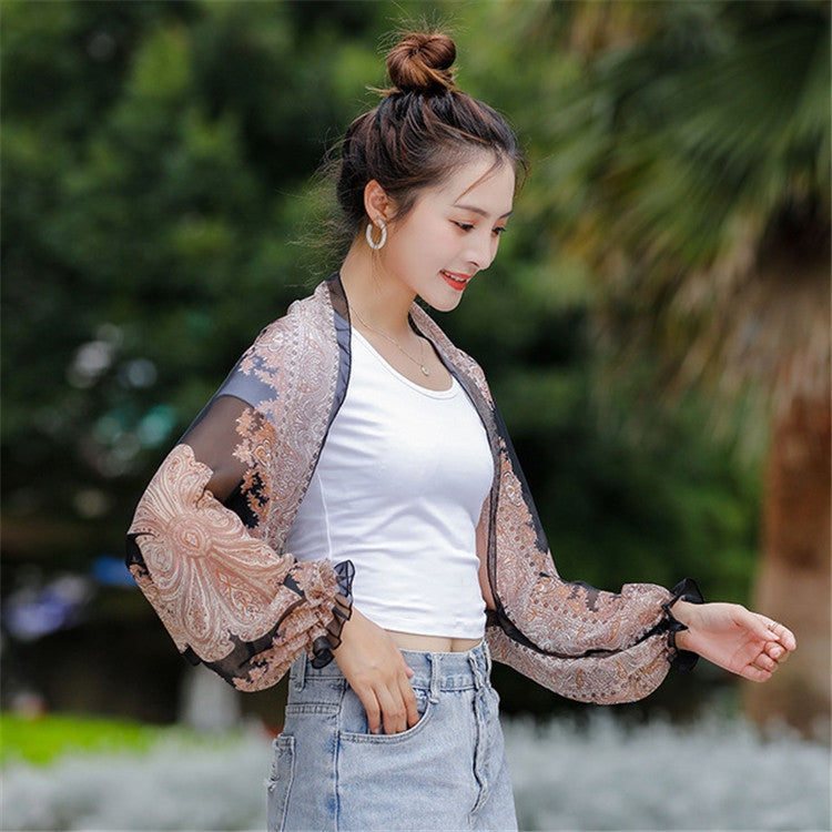 Spring And Summer Chiffon Sun Protection Clothing Outdoor Riding Cashew  Printed UV Protection Sleeve