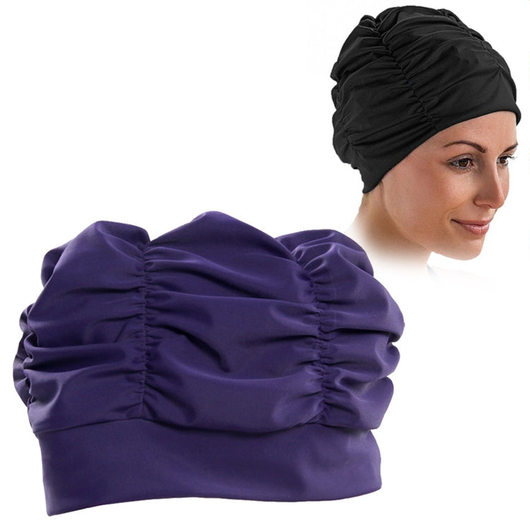 Women Earmuffs Pleated Cloth Swimming Cap