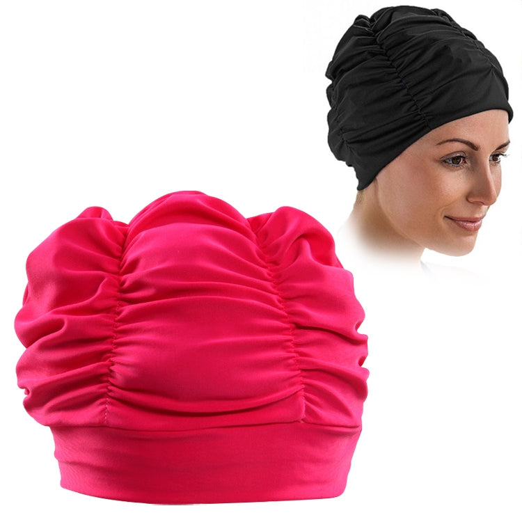 Women Earmuffs Pleated Cloth Swimming Cap