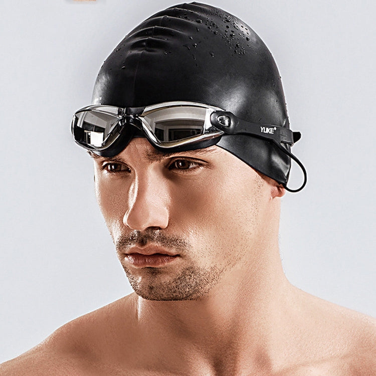 3 in 1 HD Waterproof and Anti-fog Large Frame Siamese Earplugs Swimming Goggles + Swimming Cap + Nose Clip Set for Men and Women