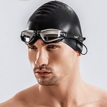 Load image into Gallery viewer, 3 in 1 HD Waterproof and Anti-fog Large Frame Siamese Earplugs Swimming Goggles + Swimming Cap + Nose Clip Set for Men and Women