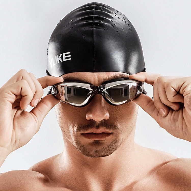 3 in 1 HD Waterproof and Anti-fog Large Frame Siamese Earplugs Swimming Goggles + Swimming Cap + Nose Clip Set for Men and Women