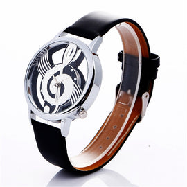 Musical Notation Shaped Dial Leather Belt Quartz Watch for Women / Men