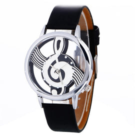 Musical Notation Shaped Dial Leather Belt Quartz Watch for Women / Men