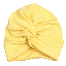 Load image into Gallery viewer, Baby Hat Cotton Soft Turban Knot Summer Bohemian Kids Girls Newborn Cap, Yellow, Green, Navy Blue, Gray, Light Green, Pink, Rose Red, Dark Purple