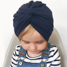 Load image into Gallery viewer, Baby Hat Cotton Soft Turban Knot Summer Bohemian Kids Girls Newborn Cap, Yellow, Green, Navy Blue, Gray, Light Green, Pink, Rose Red, Dark Purple