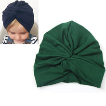 Load image into Gallery viewer, Baby Hat Cotton Soft Turban Knot Summer Bohemian Kids Girls Newborn Cap, Yellow, Green, Navy Blue, Gray, Light Green, Pink, Rose Red, Dark Purple