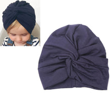 Load image into Gallery viewer, Baby Hat Cotton Soft Turban Knot Summer Bohemian Kids Girls Newborn Cap, Yellow, Green, Navy Blue, Gray, Light Green, Pink, Rose Red, Dark Purple