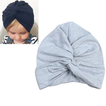 Load image into Gallery viewer, Baby Hat Cotton Soft Turban Knot Summer Bohemian Kids Girls Newborn Cap, Yellow, Green, Navy Blue, Gray, Light Green, Pink, Rose Red, Dark Purple