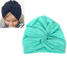 Load image into Gallery viewer, Baby Hat Cotton Soft Turban Knot Summer Bohemian Kids Girls Newborn Cap, Yellow, Green, Navy Blue, Gray, Light Green, Pink, Rose Red, Dark Purple
