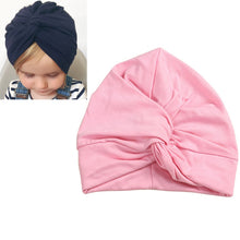 Load image into Gallery viewer, Baby Hat Cotton Soft Turban Knot Summer Bohemian Kids Girls Newborn Cap, Yellow, Green, Navy Blue, Gray, Light Green, Pink, Rose Red, Dark Purple
