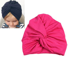 Load image into Gallery viewer, Baby Hat Cotton Soft Turban Knot Summer Bohemian Kids Girls Newborn Cap, Yellow, Green, Navy Blue, Gray, Light Green, Pink, Rose Red, Dark Purple