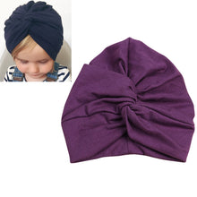 Load image into Gallery viewer, Baby Hat Cotton Soft Turban Knot Summer Bohemian Kids Girls Newborn Cap, Yellow, Green, Navy Blue, Gray, Light Green, Pink, Rose Red, Dark Purple