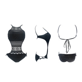 Sexy One Piece Solid Color Backless Hollow Lace Tight Swimsuit for Women, M, S, L