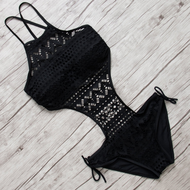 Sexy One Piece Solid Color Backless Hollow Lace Tight Swimsuit for Women, M, S, L