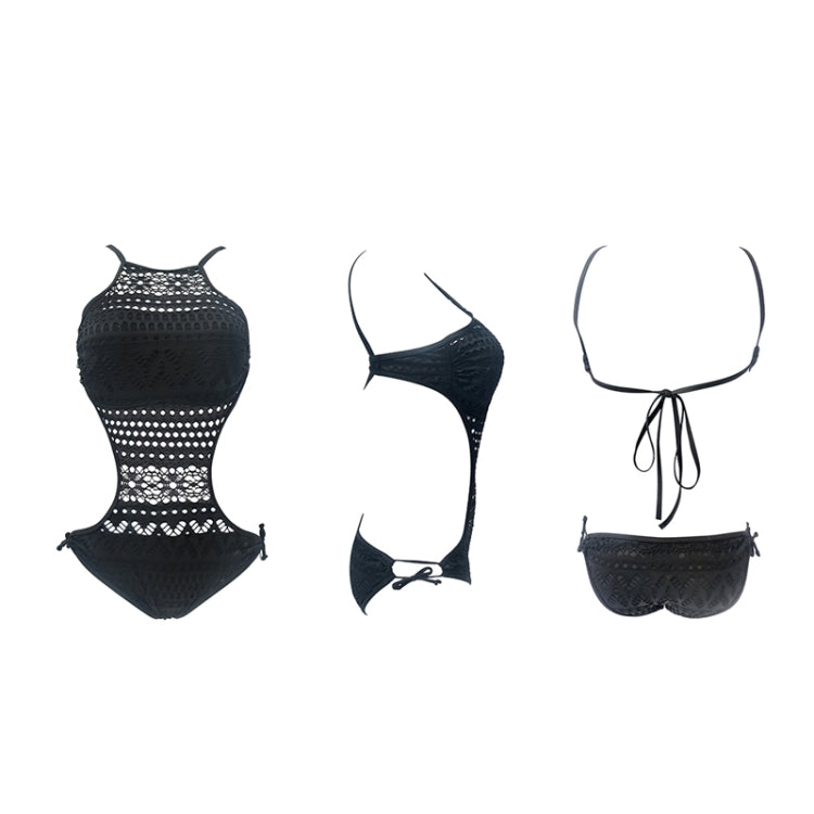 Sexy One Piece Solid Color Backless Hollow Lace Tight Swimsuit for Women, M, S, L