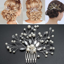 Load image into Gallery viewer, Pearl Women Hair Combs Wedding Hair Accessories Hair Pin Rhinestone Tiara Bridal Clip Crystal Crown Bride Hair Jewelry, Silver, Gold