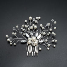 Load image into Gallery viewer, Pearl Women Hair Combs Wedding Hair Accessories Hair Pin Rhinestone Tiara Bridal Clip Crystal Crown Bride Hair Jewelry, Silver, Gold