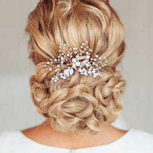 Load image into Gallery viewer, Pearl Women Hair Combs Wedding Hair Accessories Hair Pin Rhinestone Tiara Bridal Clip Crystal Crown Bride Hair Jewelry, Silver, Gold