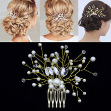 Load image into Gallery viewer, Pearl Women Hair Combs Wedding Hair Accessories Hair Pin Rhinestone Tiara Bridal Clip Crystal Crown Bride Hair Jewelry, Silver, Gold