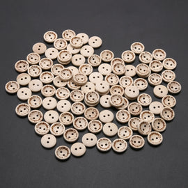 100 PCS English Alphabet Carved Round Wooden Buttons