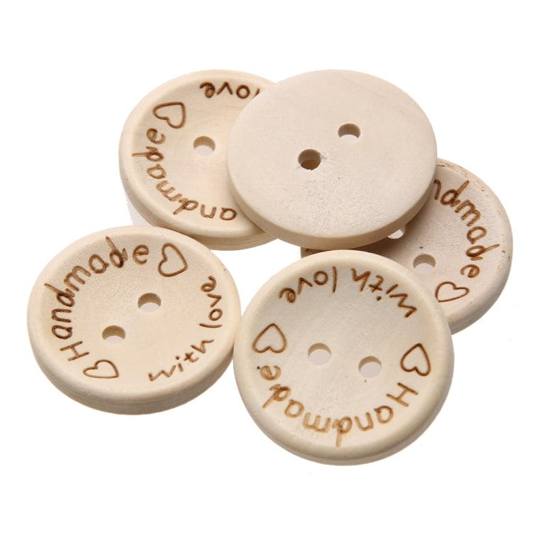 100 PCS English Alphabet Carved Round Wooden Buttons