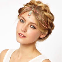 Load image into Gallery viewer, Hair Decoration Hair Band Head Dress Headbands Fashion Indian Boho Beaded Head Piece Women Head Chain Hair Jewelry, white, red