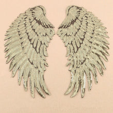 Load image into Gallery viewer, A Pair Sequin Feather Wing Shape Clothing Patch Sticker DIY Clothing Accessories, Small 20.5 x 10cm Gold, Middle 26.5 x 26cm Gold, Large 33.5 x 32cm Gold, Small 20.5 x 10cm Silver, Middle 26.5 x 26cm Silver, Large 33.5 x 32cm Silver                    ...