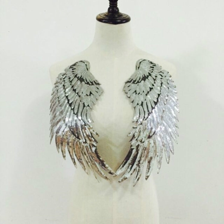 A Pair Sequin Feather Wing Shape Clothing Patch Sticker DIY Clothing Accessories, Small 20.5 x 10cm Gold, Middle 26.5 x 26cm Gold, Large 33.5 x 32cm Gold, Small 20.5 x 10cm Silver, Middle 26.5 x 26cm Silver, Large 33.5 x 32cm Silver                    ...