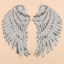 Load image into Gallery viewer, A Pair Sequin Feather Wing Shape Clothing Patch Sticker DIY Clothing Accessories, Small 20.5 x 10cm Gold, Middle 26.5 x 26cm Gold, Large 33.5 x 32cm Gold, Small 20.5 x 10cm Silver, Middle 26.5 x 26cm Silver, Large 33.5 x 32cm Silver                    ...