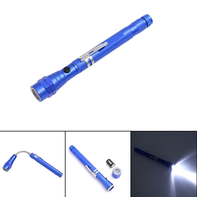 2 PCS 1W Flexible Magnet Camping Fishing Telescopic 360 Degrees Head Flashlight Outdoor Torch Magnetic Pick Up Tool Lamp, Red, Silver, Black, Blue