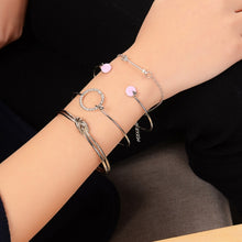 Load image into Gallery viewer, 4 PCS/Set Arrow Multilayer Open Adjustable Round Crystal Bracelet Set for Women, gold, silver