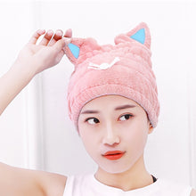 Load image into Gallery viewer, Coral Fleece Soft Absorbent Cat Ear Dry Hair Cap Thickened Adult Shower Cap