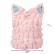 Load image into Gallery viewer, Coral Fleece Soft Absorbent Cat Ear Dry Hair Cap Thickened Adult Shower Cap