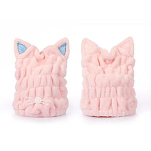 Load image into Gallery viewer, Coral Fleece Soft Absorbent Cat Ear Dry Hair Cap Thickened Adult Shower Cap