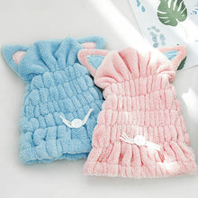Load image into Gallery viewer, Coral Fleece Soft Absorbent Cat Ear Dry Hair Cap Thickened Adult Shower Cap