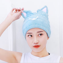 Load image into Gallery viewer, Coral Fleece Soft Absorbent Cat Ear Dry Hair Cap Thickened Adult Shower Cap