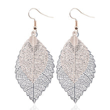 Load image into Gallery viewer, Double-layered Leaves Tassel Earrings Simple Retro Metal Leaf-ears Ornaments, Gold Black, Gold Silver, Blue, Colorful, Pink, Black Purple, Royalblue Yellow, White Black, Green Yellow, Red Black