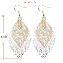 Load image into Gallery viewer, Double-layered Leaves Tassel Earrings Simple Retro Metal Leaf-ears Ornaments, Gold Black, Gold Silver, Blue, Colorful, Pink, Black Purple, Royalblue Yellow, White Black, Green Yellow, Red Black