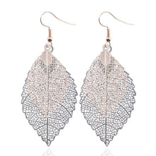 Load image into Gallery viewer, Double-layered Leaves Tassel Earrings Simple Retro Metal Leaf-ears Ornaments, Gold Black, Gold Silver, Blue, Colorful, Pink, Black Purple, Royalblue Yellow, White Black, Green Yellow, Red Black