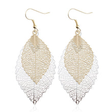 Load image into Gallery viewer, Double-layered Leaves Tassel Earrings Simple Retro Metal Leaf-ears Ornaments, Gold Black, Gold Silver, Blue, Colorful, Pink, Black Purple, Royalblue Yellow, White Black, Green Yellow, Red Black