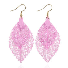 Load image into Gallery viewer, Double-layered Leaves Tassel Earrings Simple Retro Metal Leaf-ears Ornaments, Gold Black, Gold Silver, Blue, Colorful, Pink, Black Purple, Royalblue Yellow, White Black, Green Yellow, Red Black