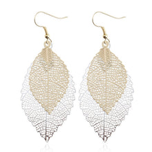 Load image into Gallery viewer, Double-layered Leaves Tassel Earrings Simple Retro Metal Leaf-ears Ornaments, Gold Black, Gold Silver, Blue, Colorful, Pink, Black Purple, Royalblue Yellow, White Black, Green Yellow, Red Black
