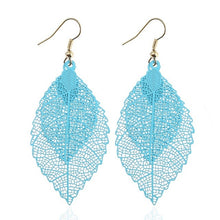 Load image into Gallery viewer, Double-layered Leaves Tassel Earrings Simple Retro Metal Leaf-ears Ornaments, Gold Black, Gold Silver, Blue, Colorful, Pink, Black Purple, Royalblue Yellow, White Black, Green Yellow, Red Black