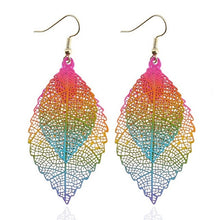 Load image into Gallery viewer, Double-layered Leaves Tassel Earrings Simple Retro Metal Leaf-ears Ornaments, Gold Black, Gold Silver, Blue, Colorful, Pink, Black Purple, Royalblue Yellow, White Black, Green Yellow, Red Black
