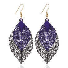 Load image into Gallery viewer, Double-layered Leaves Tassel Earrings Simple Retro Metal Leaf-ears Ornaments, Gold Black, Gold Silver, Blue, Colorful, Pink, Black Purple, Royalblue Yellow, White Black, Green Yellow, Red Black