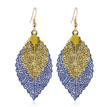 Load image into Gallery viewer, Double-layered Leaves Tassel Earrings Simple Retro Metal Leaf-ears Ornaments, Gold Black, Gold Silver, Blue, Colorful, Pink, Black Purple, Royalblue Yellow, White Black, Green Yellow, Red Black